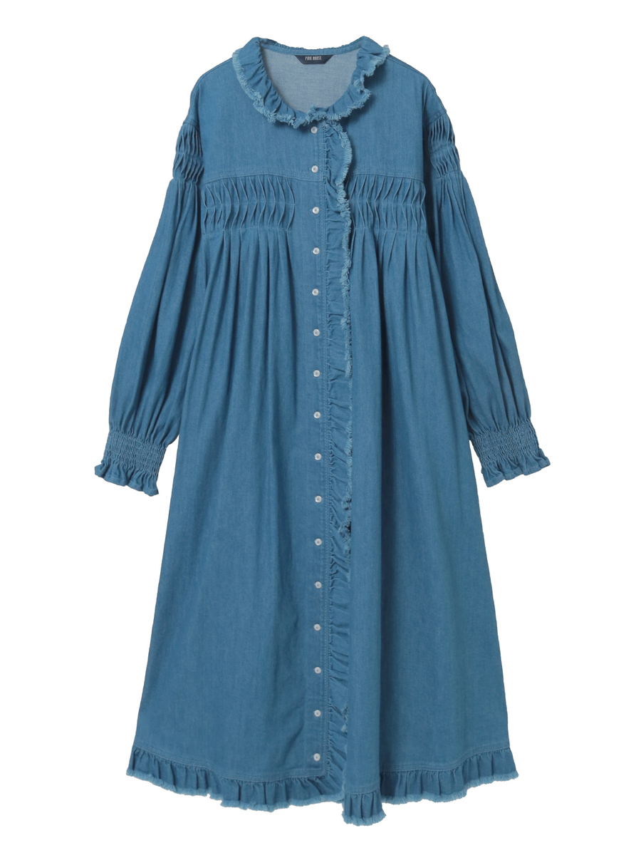 ムラ糸デニムミディワンピース 詳細画像 クロ 1