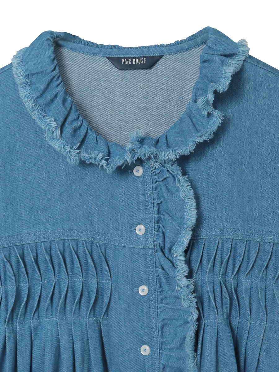 ムラ糸デニムミディワンピース 詳細画像 クロ 3