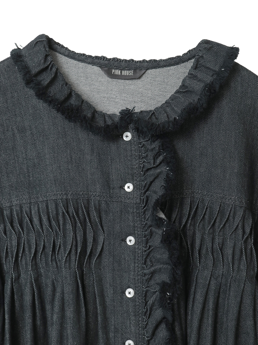 ムラ糸デニムミディワンピース 詳細画像 クロ 7