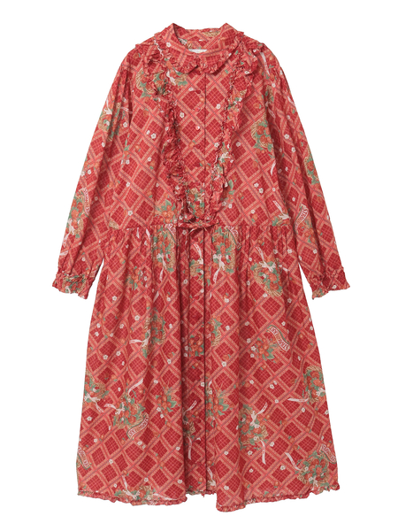 苺リースプリントミディワンピース