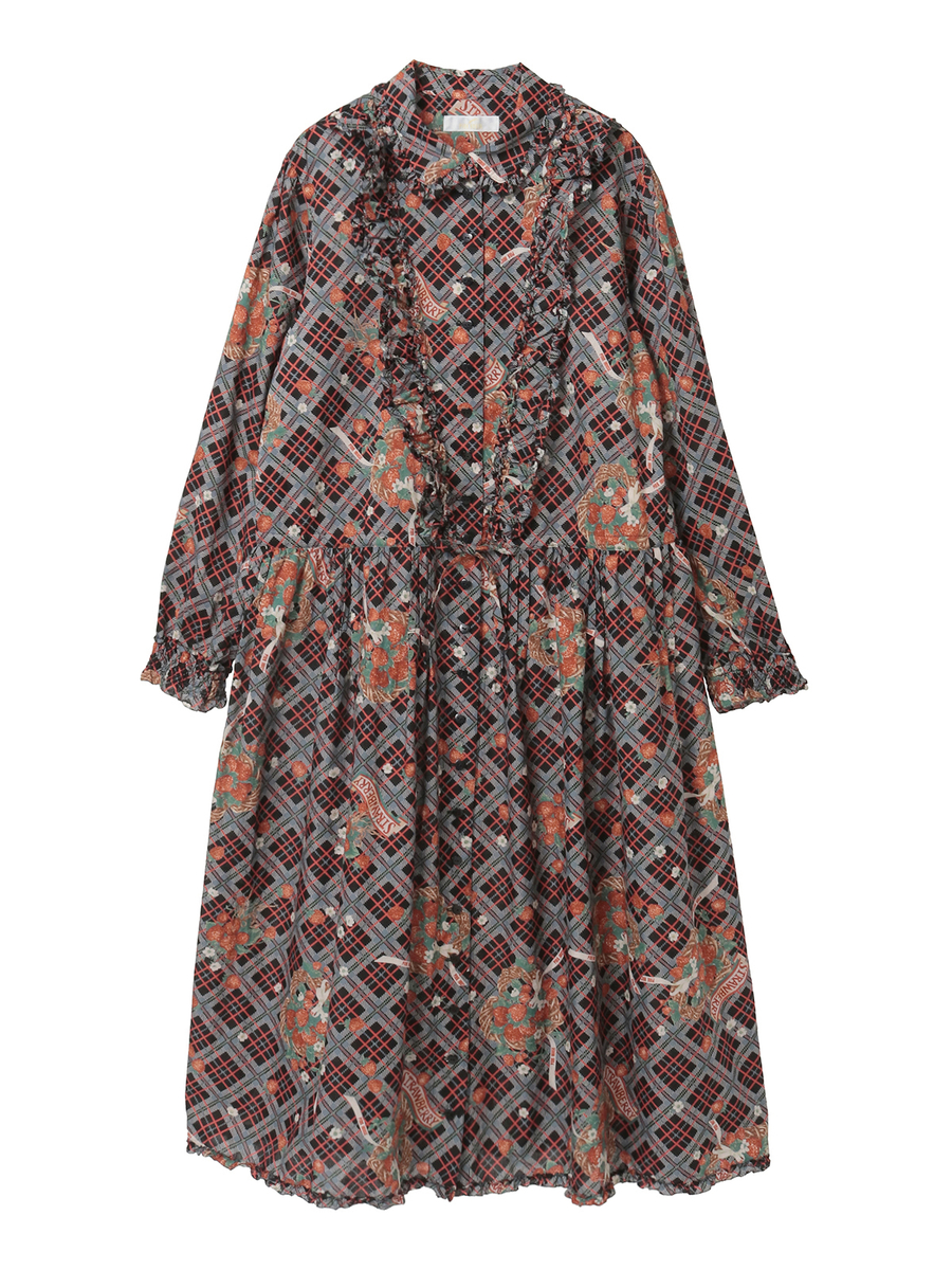 苺リースプリントミディワンピース 詳細画像 クロ 1