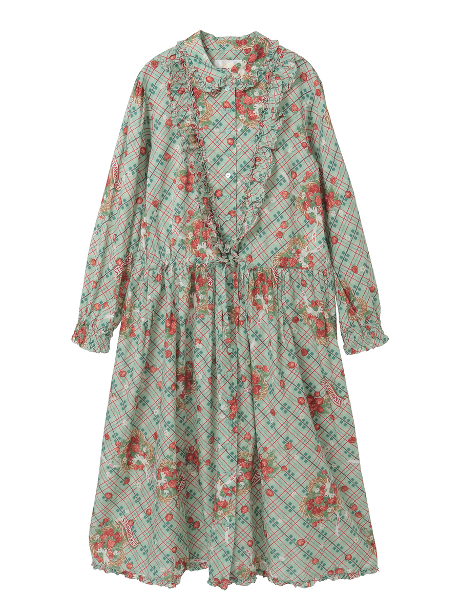 苺リースプリントミディワンピース 詳細画像 グリーン 1