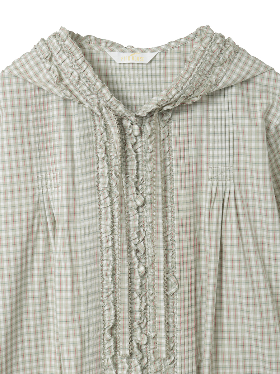 オリジナルチェックフード付きワンピース 詳細画像 ピンク系 3