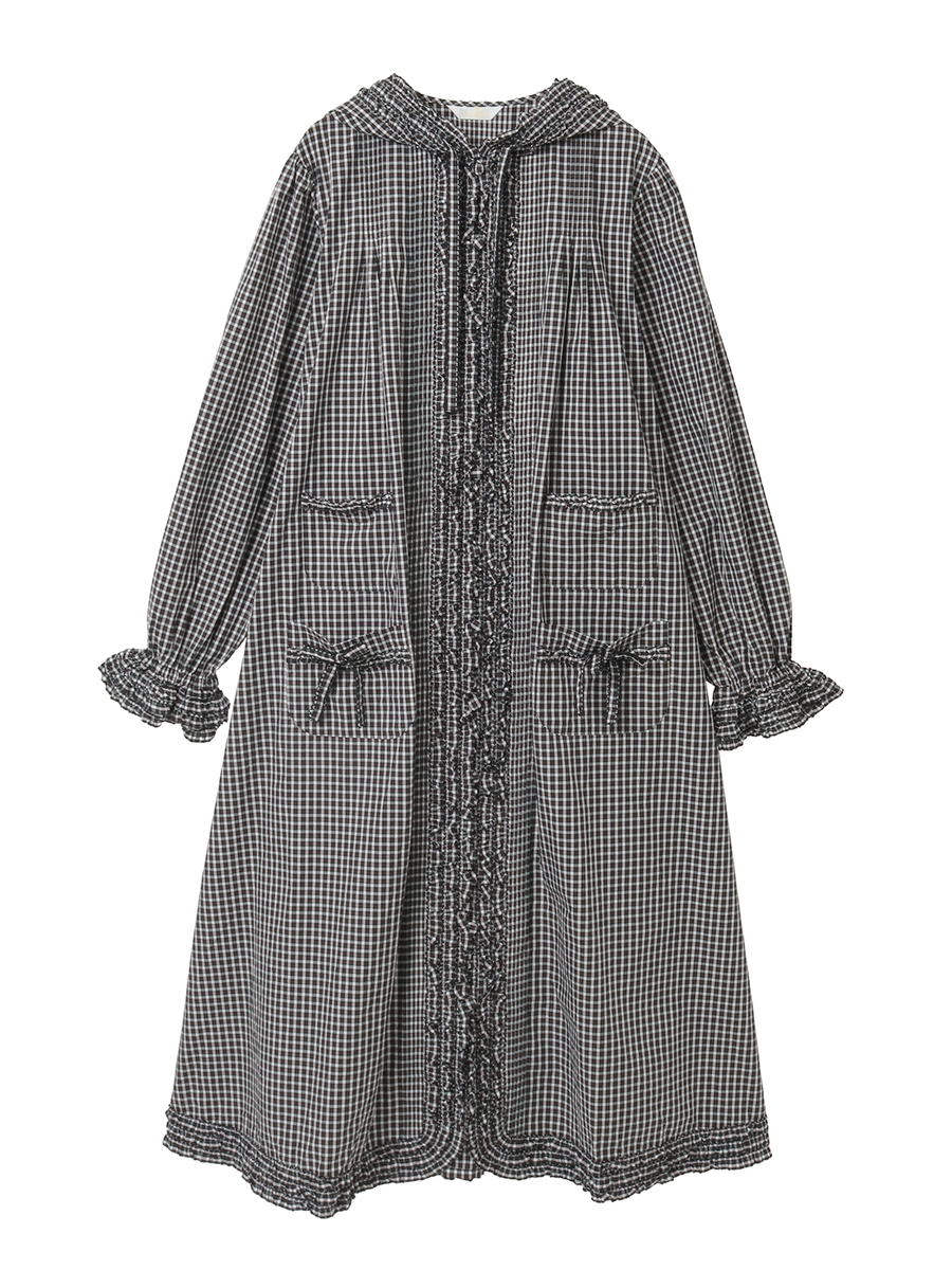 オリジナルチェックフード付きワンピース 詳細画像 クロ系 1