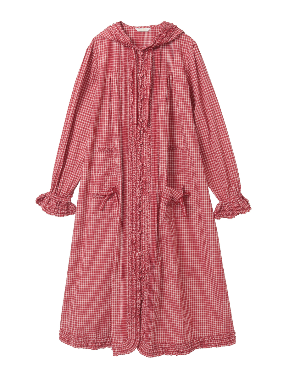 オリジナルチェックフード付きワンピース 詳細画像 アカ系 1