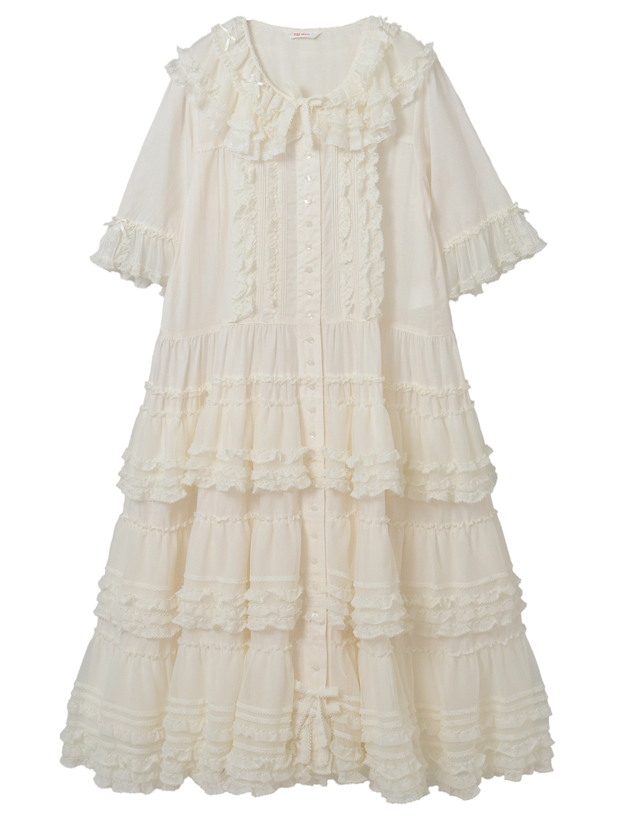 ソフトチュール使いワンピース 詳細画像 アイボリー 1