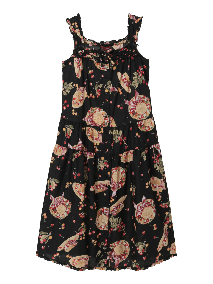 さくらんぼの日曜日プリントノースリーブワンピース 詳細画像 クロ 1