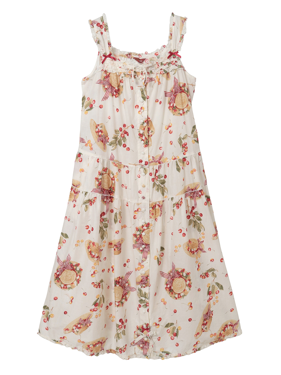 さくらんぼの日曜日プリントノースリーブワンピース 詳細画像 シロ 1