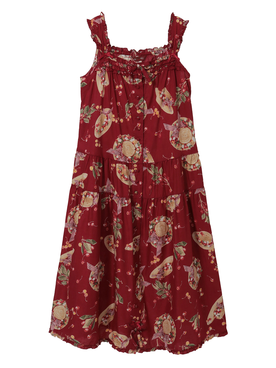 さくらんぼの日曜日プリントノースリーブワンピース 詳細画像 アカ 1