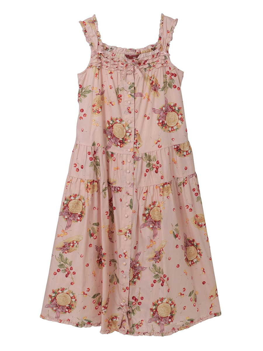 さくらんぼの日曜日プリントノースリーブワンピース 詳細画像 ピンク 1