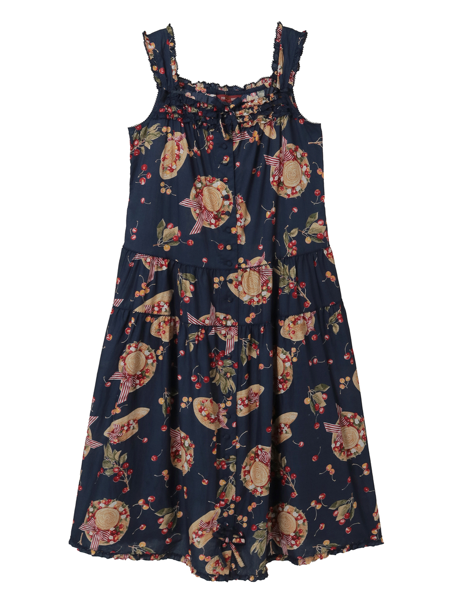 さくらんぼの日曜日プリントノースリーブワンピース 詳細画像 ネイビー 1