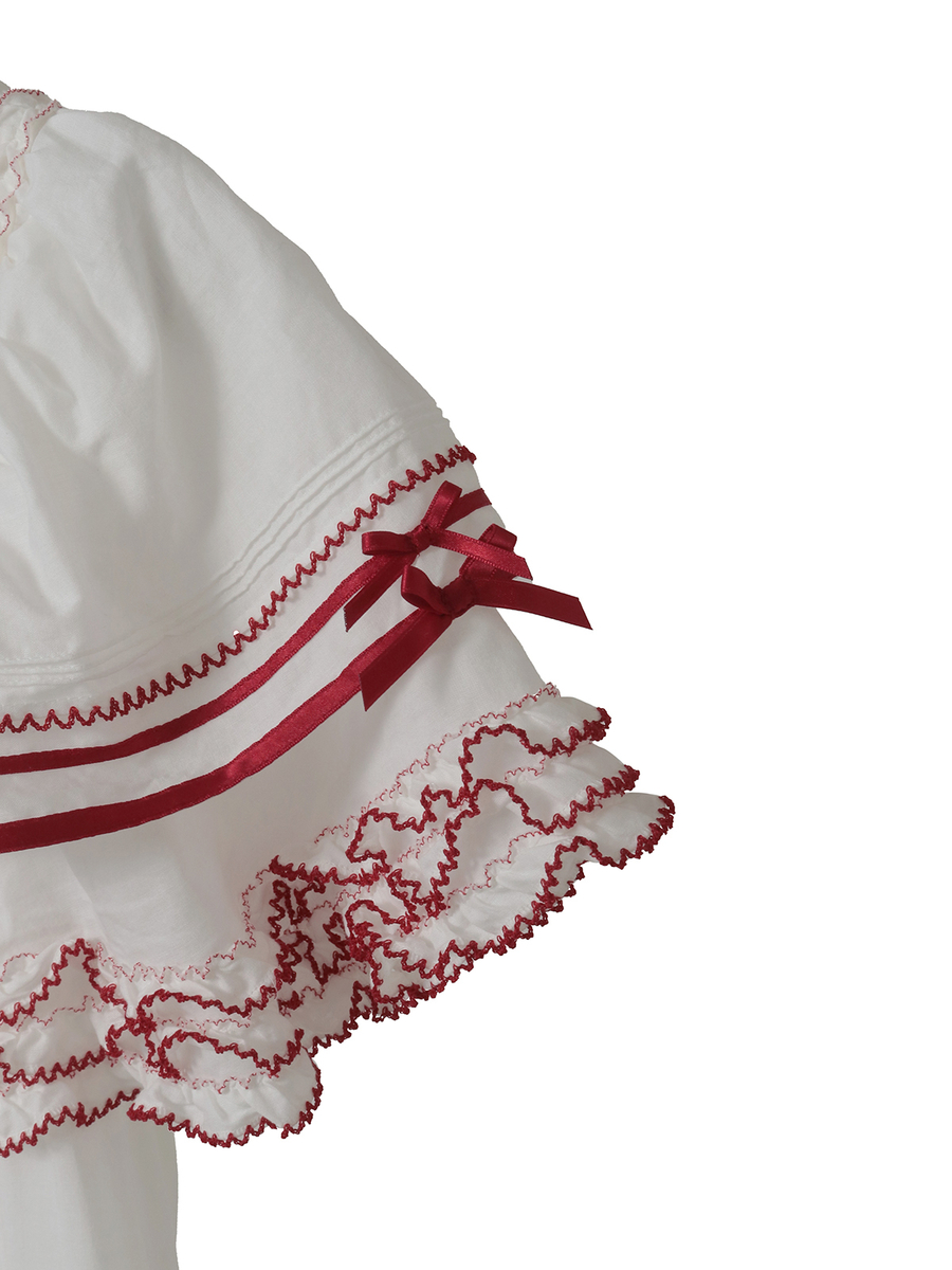 さくらんぼモチーフ使いフリルワンピース 詳細画像 シロ&times;アカ 4