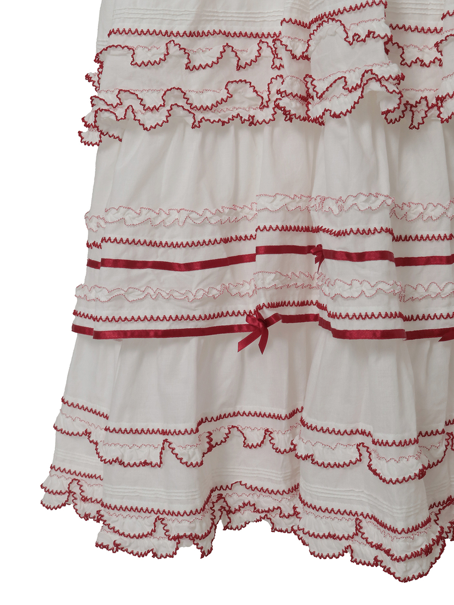 さくらんぼモチーフ使いフリルワンピース 詳細画像 シロ&times;アカ 5