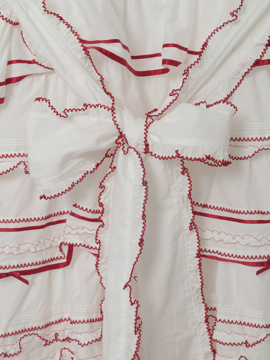 さくらんぼモチーフ使いフリルワンピース 詳細画像 シロ&times;アカ 6