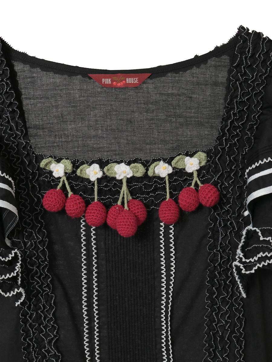 さくらんぼモチーフ使いフリルワンピース 詳細画像 シロ&times;アカ 7