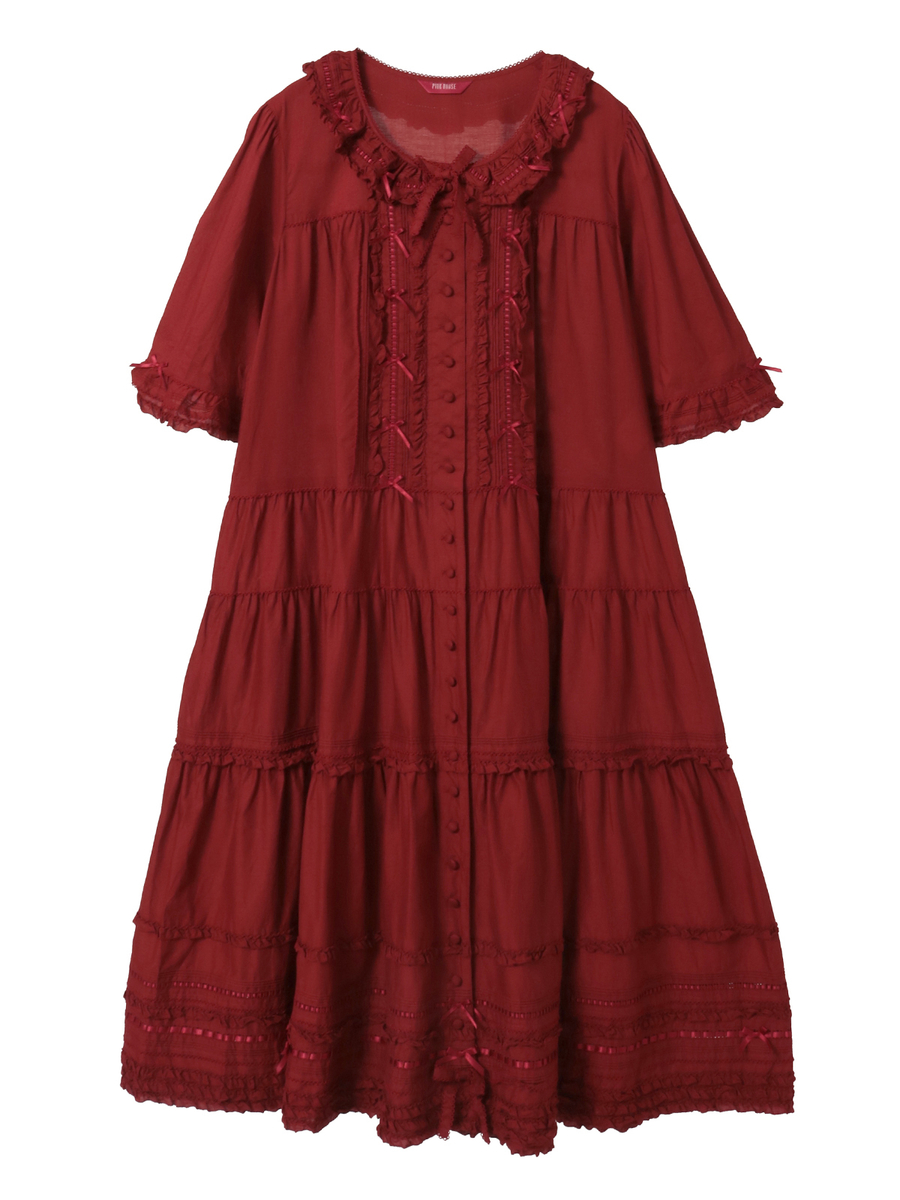 ミニリボンいっぱいティアードワンピース 詳細画像 アカ 1