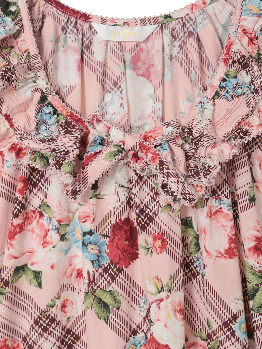 フラワーチェックプリントミディワンピース 詳細画像 ブルー 10