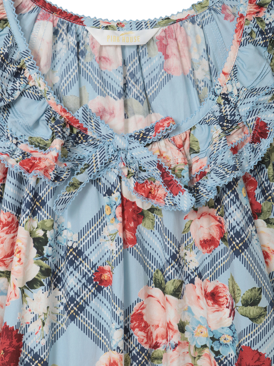 フラワーチェックプリントミディワンピース 詳細画像 ブルー 12