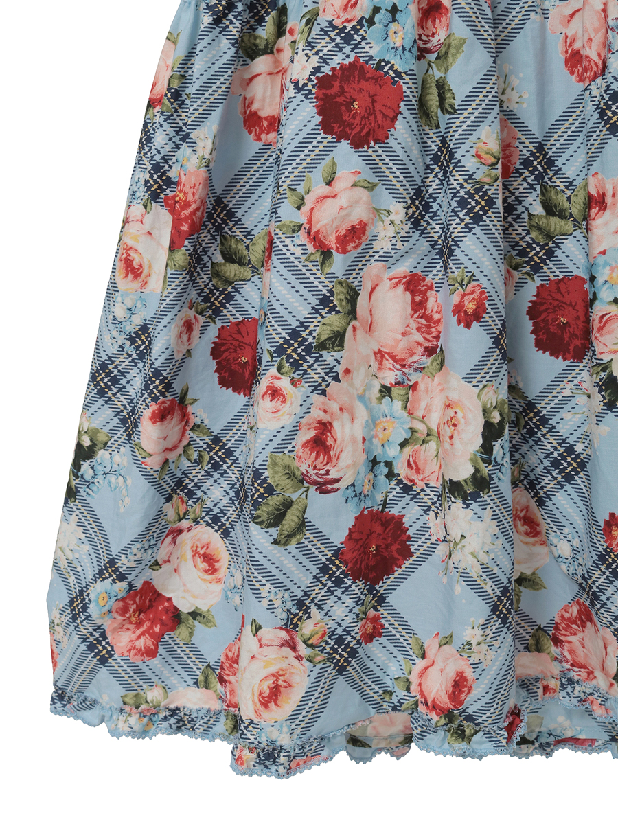 フラワーチェックプリントミディワンピース 詳細画像 ブルー 13