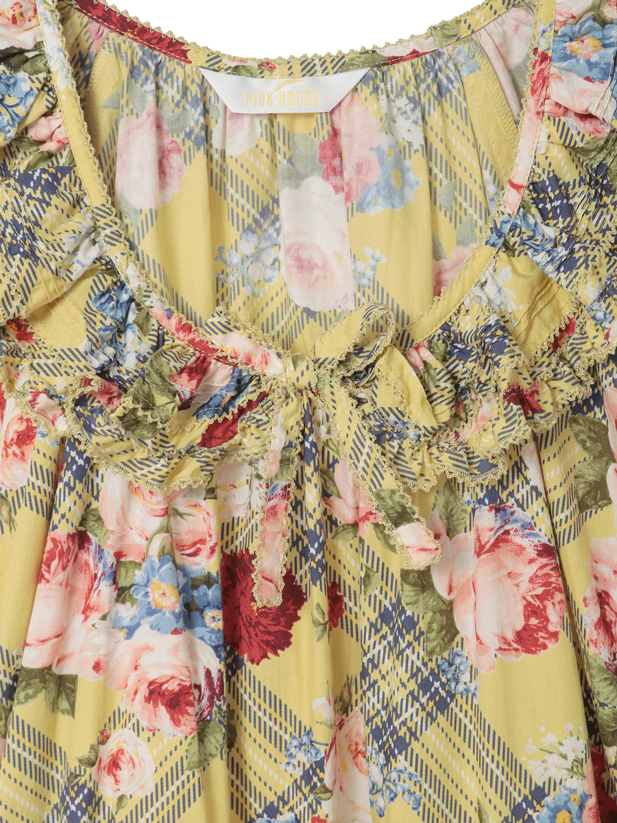 フラワーチェックプリントミディワンピース 詳細画像 ブルー 14