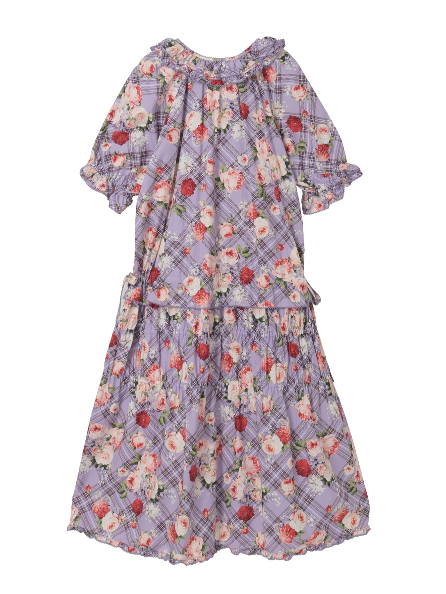 フラワーチェックプリントミディワンピース 詳細画像 ブルー 2