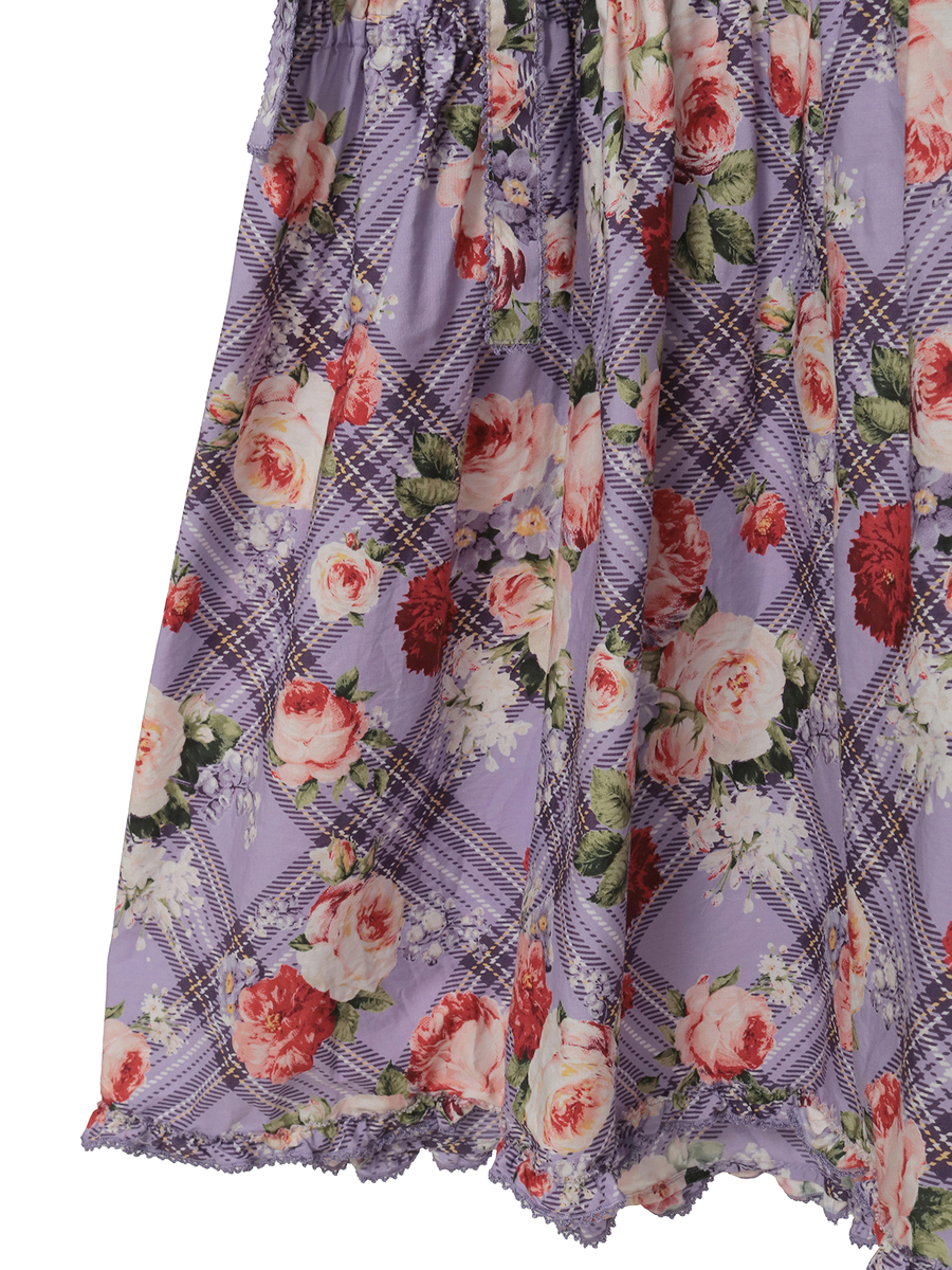 フラワーチェックプリントミディワンピース 詳細画像 ブルー 5