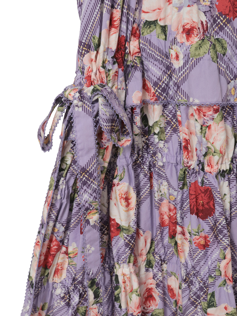 フラワーチェックプリントミディワンピース 詳細画像 ブルー 6