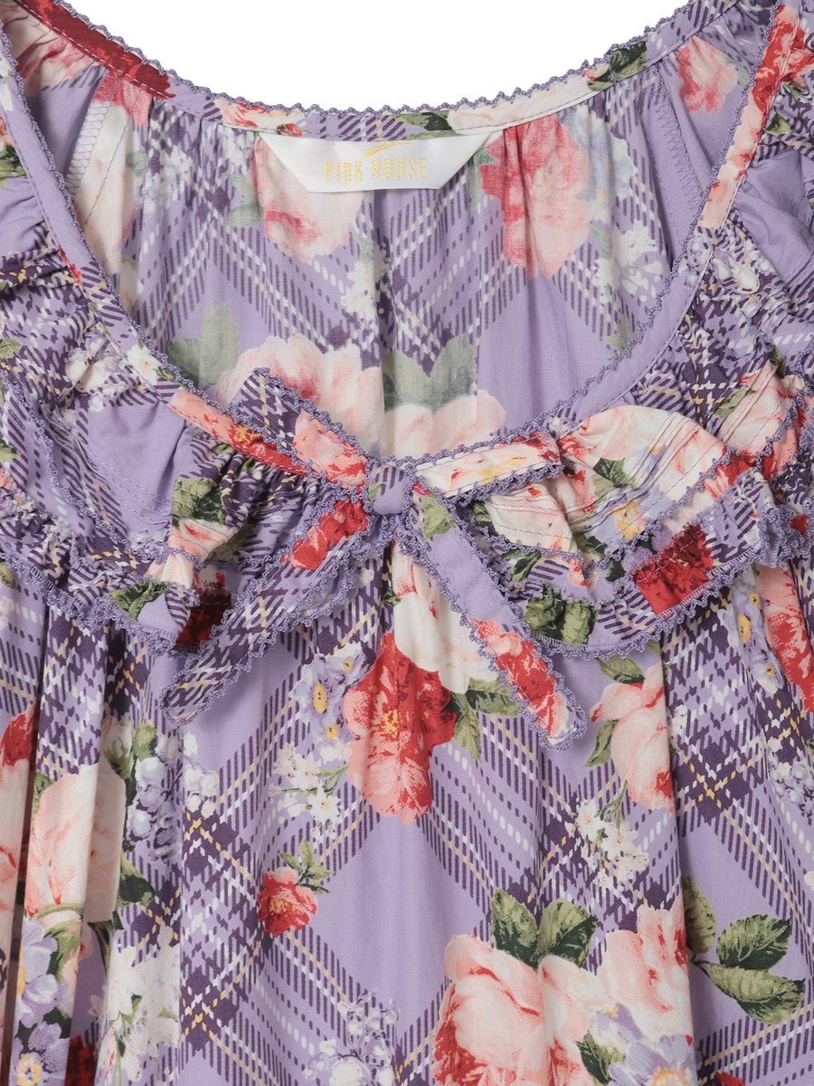 フラワーチェックプリントミディワンピース 詳細画像 ブルー 7