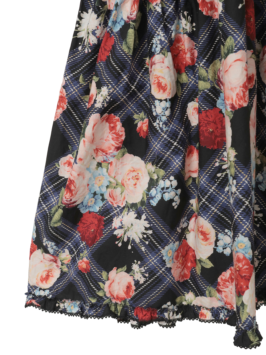 フラワーチェックプリントミディワンピース 詳細画像 ブルー 9