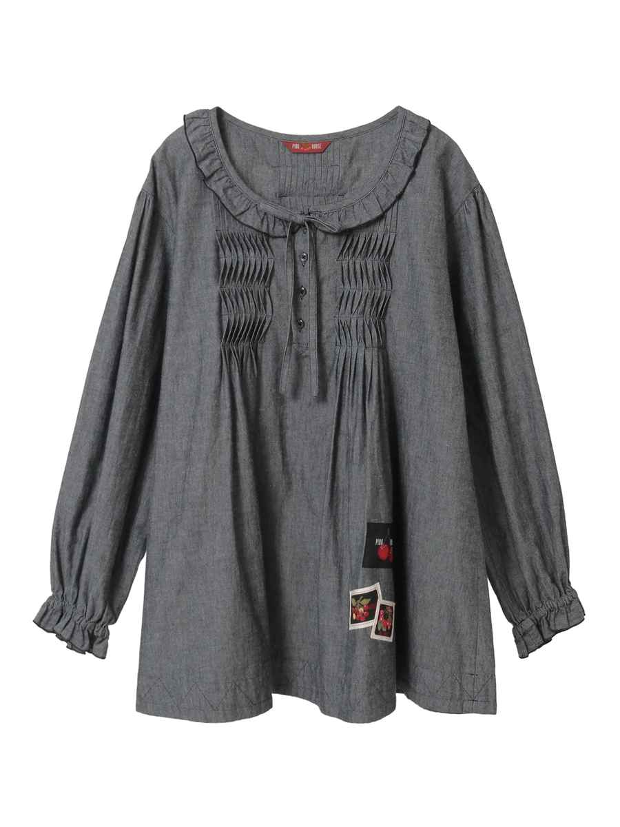 ネームワッペン使いダンガリーチュニックブラウス 詳細画像 クロ 1