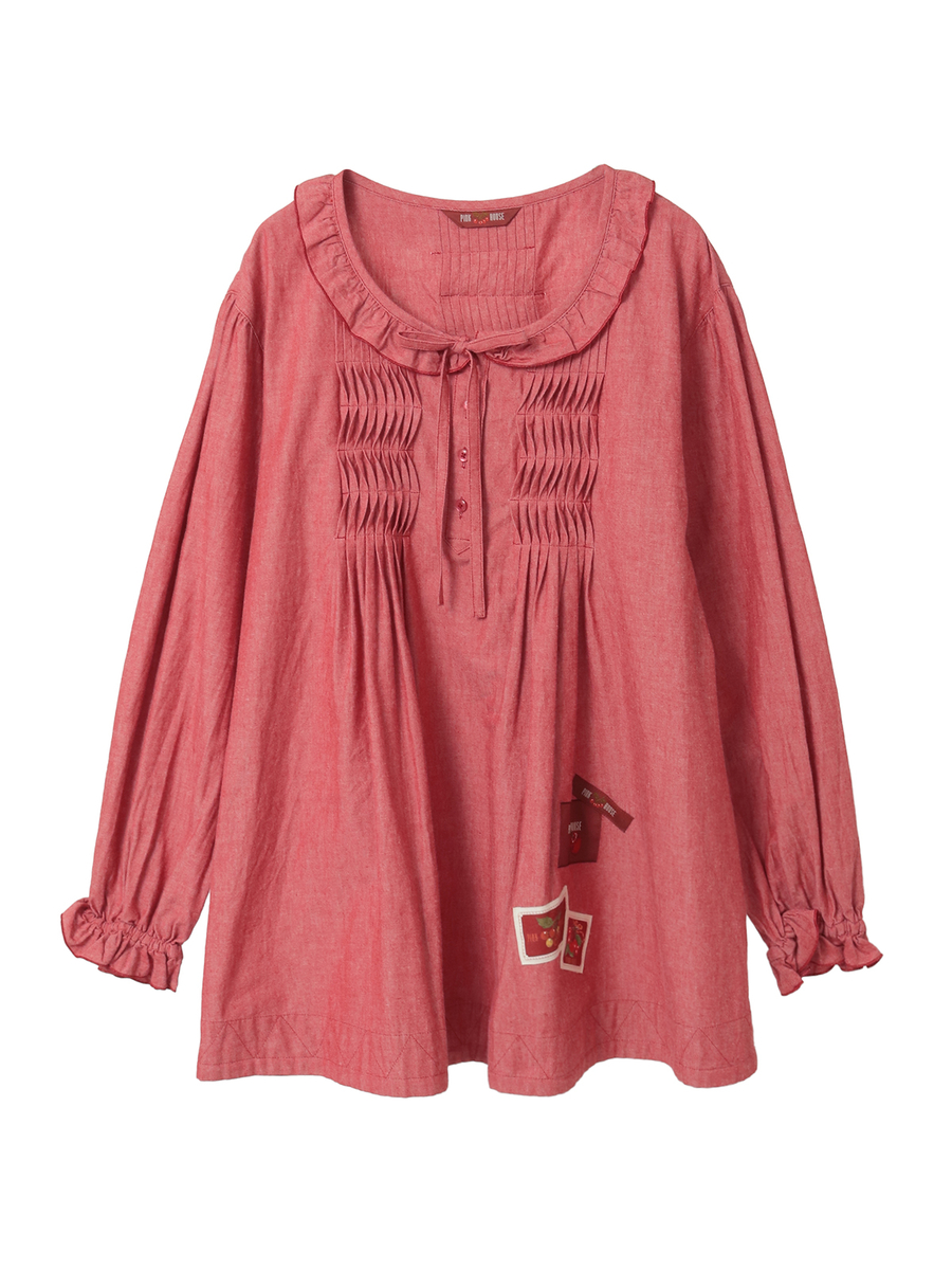 ネームワッペン使いダンガリーチュニックブラウス 詳細画像 アカ 1