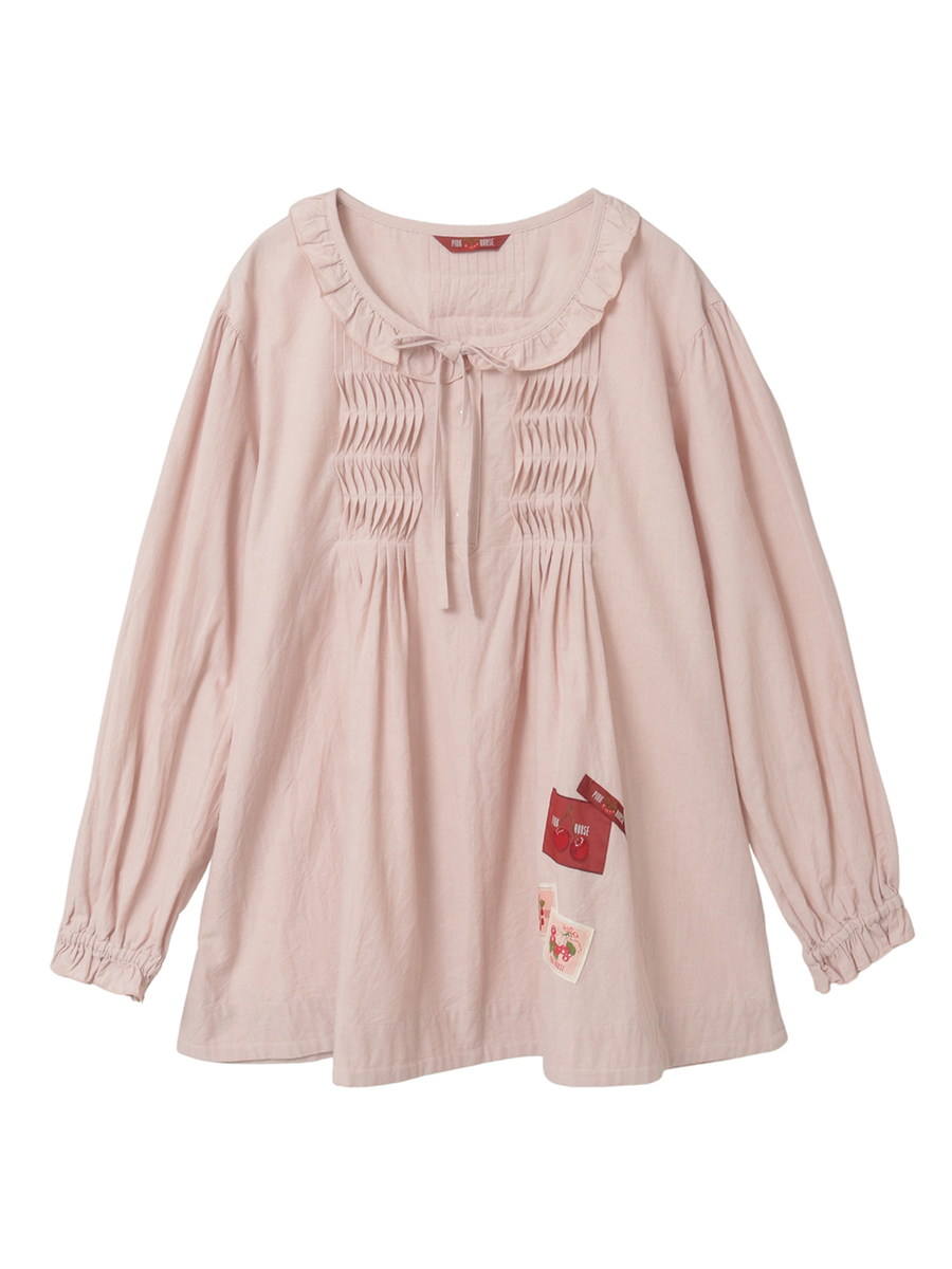 ネームワッペン使いダンガリーチュニックブラウス 詳細画像 ピンク 1