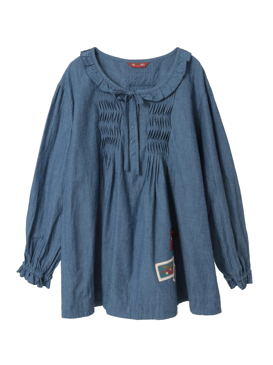 ネームワッペン使いダンガリーチュニックブラウス 詳細画像 インディゴ 1