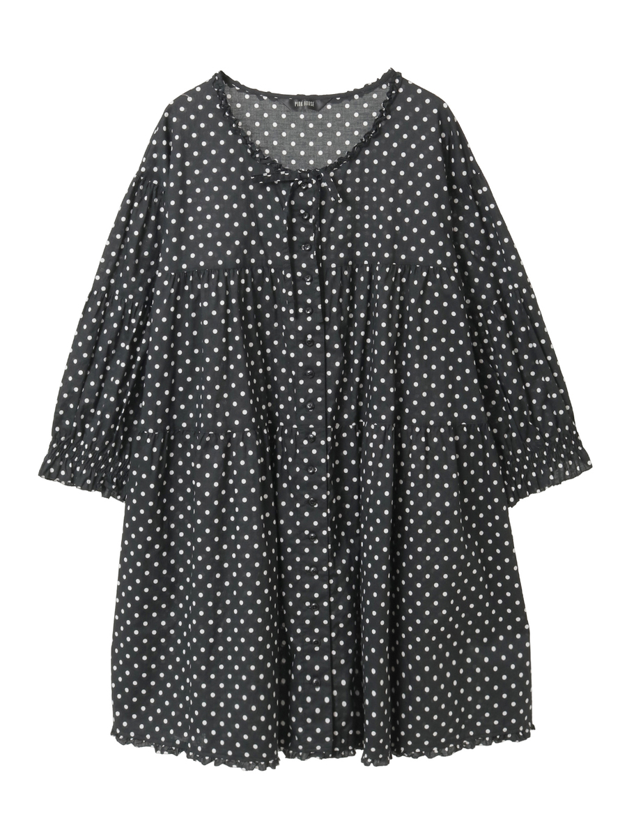 水玉プリントチュニックブラウス 詳細画像 クロ&times;シロ 1