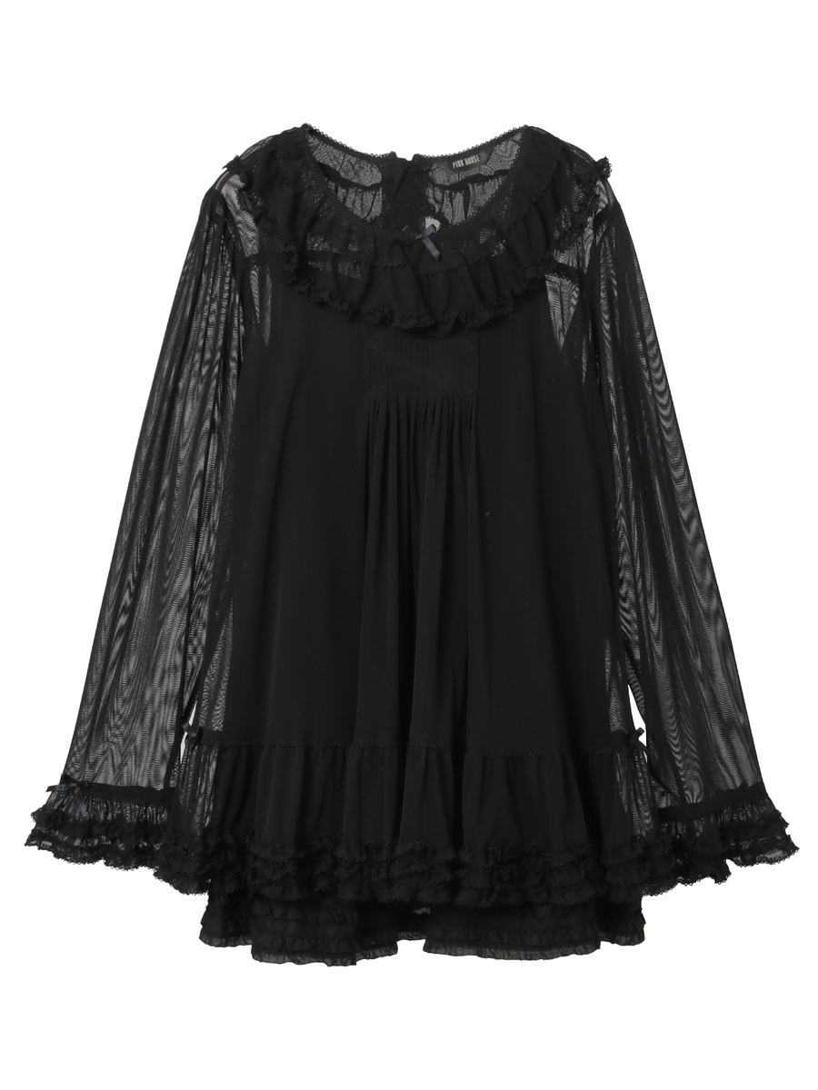 ソフトチュールチュニックブラウス 詳細画像 クロ 1