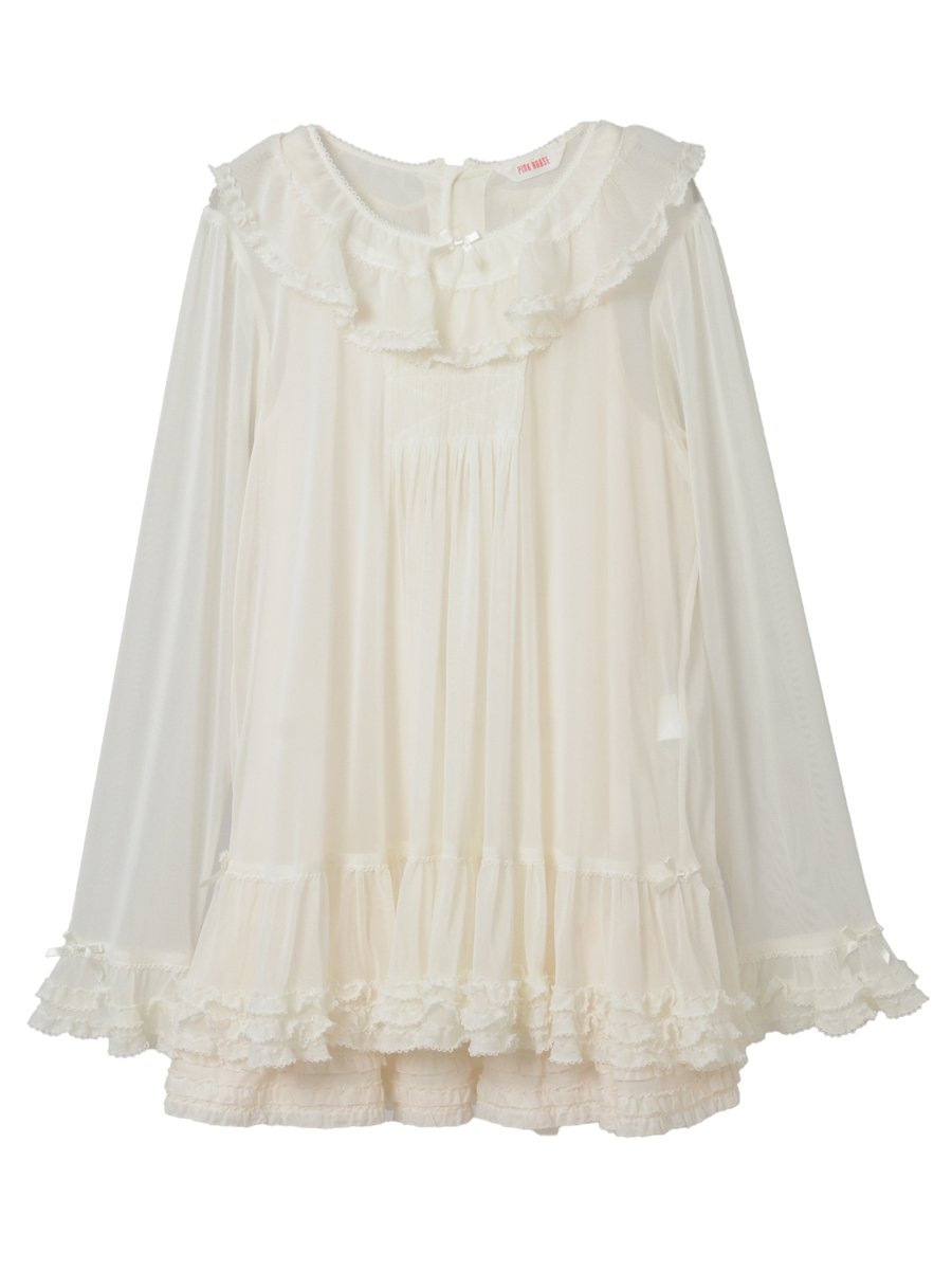 ソフトチュールチュニックブラウス 詳細画像 アイボリー 1