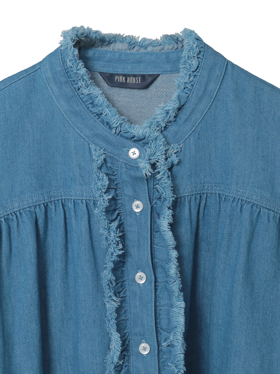 ムラ糸デニムシャツブラウス 詳細画像 クロ 3