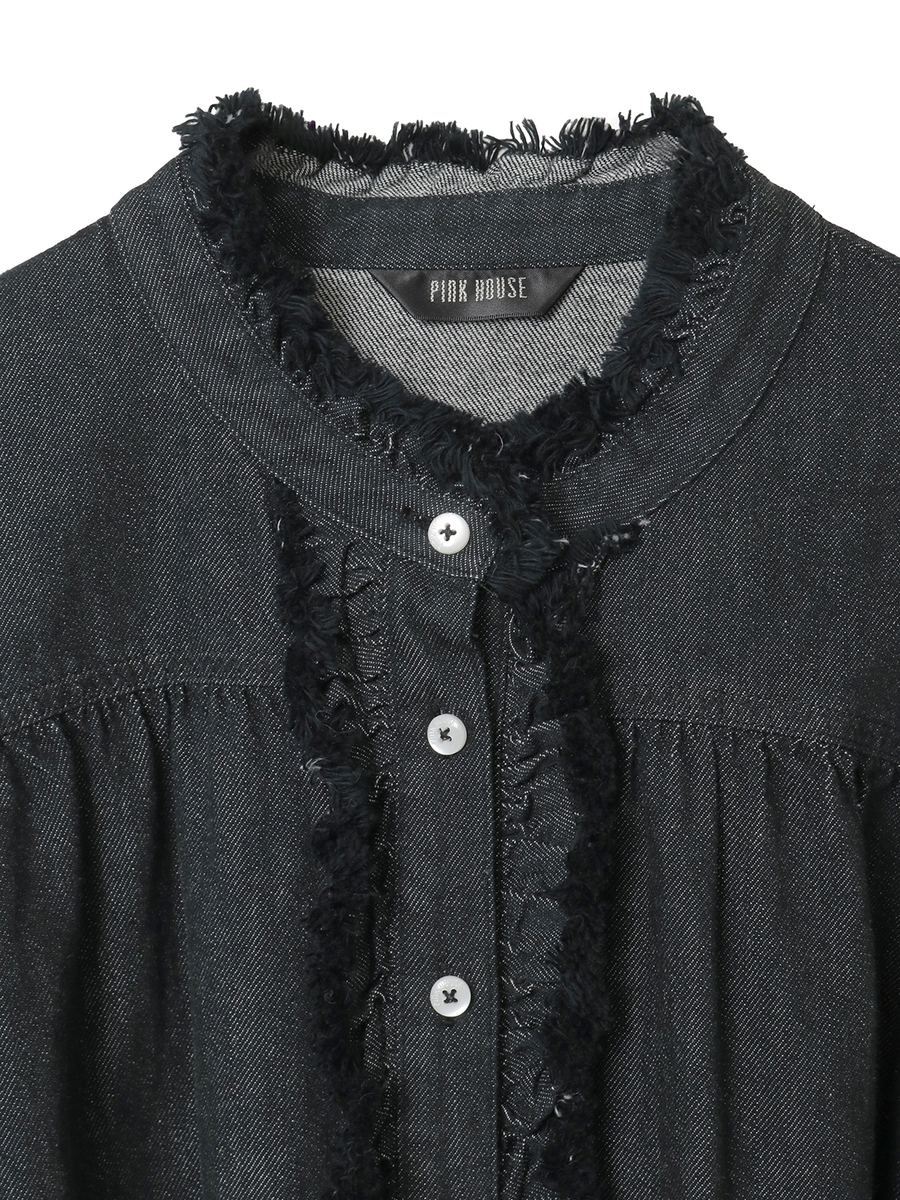 ムラ糸デニムシャツブラウス 詳細画像 クロ 8