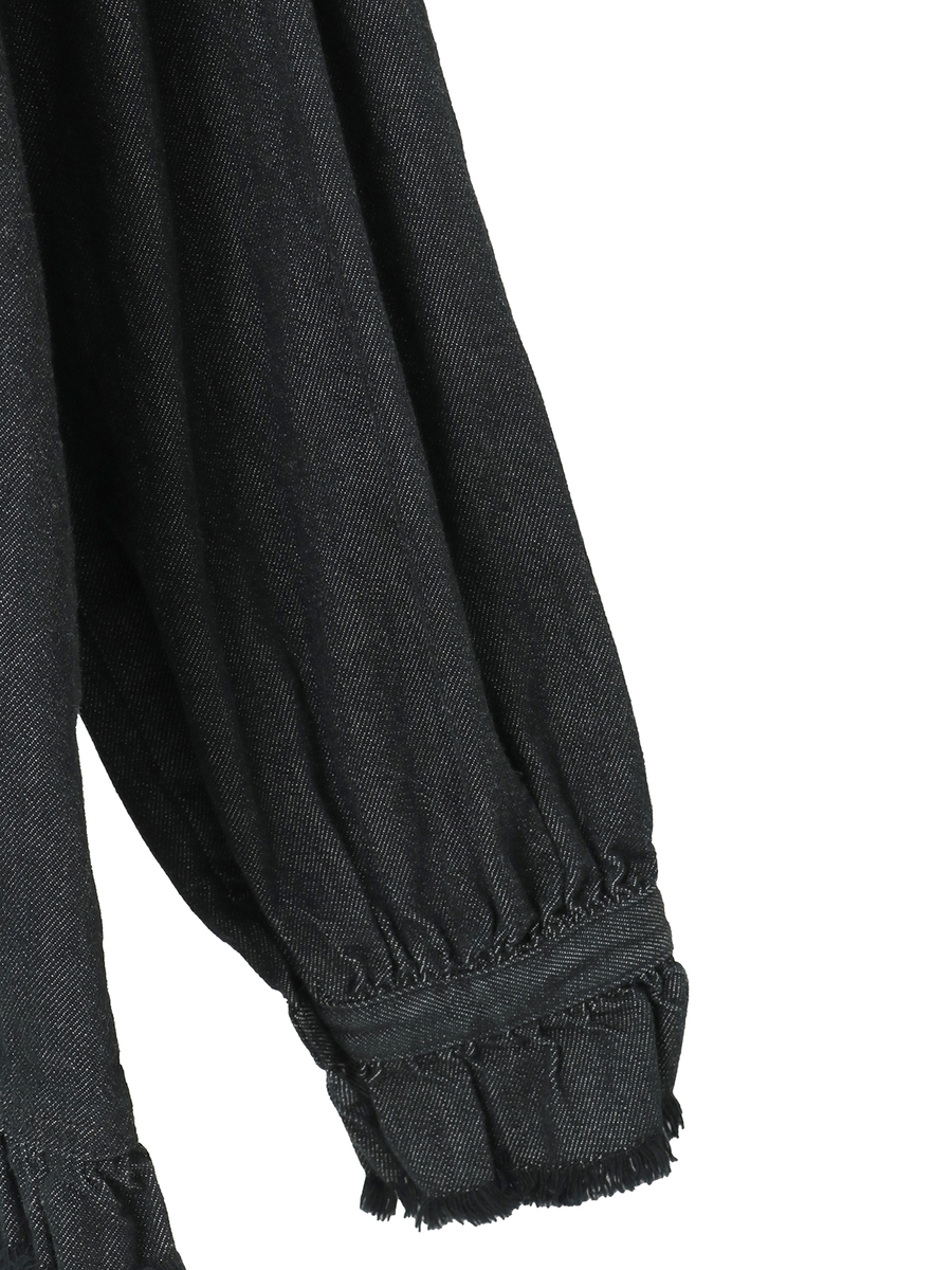 ムラ糸デニムシャツブラウス 詳細画像 クロ 9