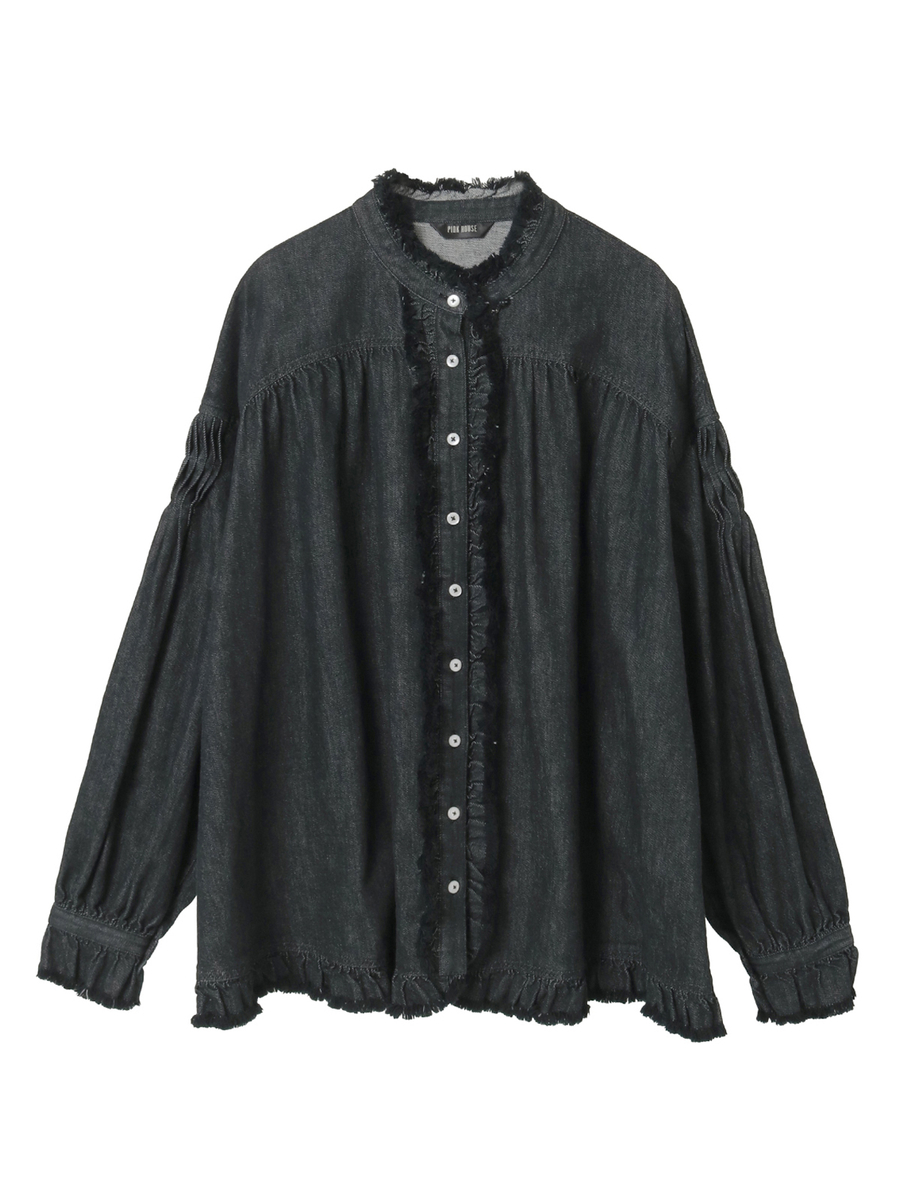 ムラ糸デニムシャツブラウス 詳細画像 クロ 1