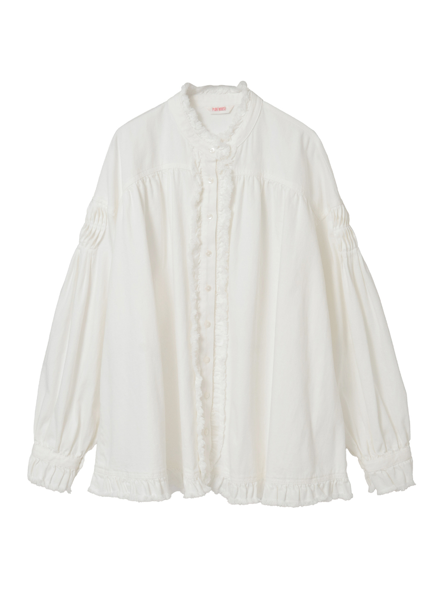 ムラ糸デニムシャツブラウス 詳細画像 シロ 1