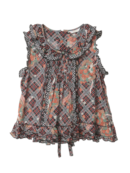 苺リースプリントノースリーブブラウス