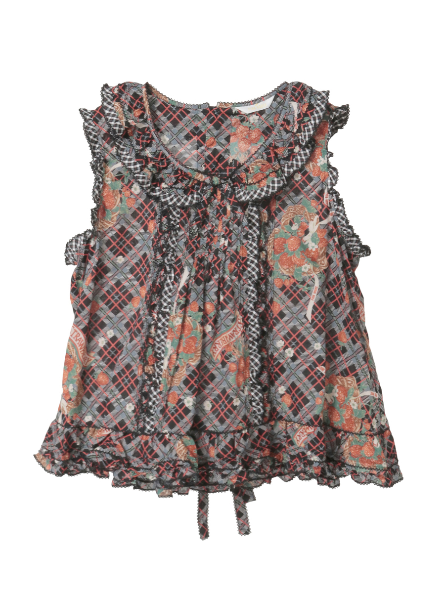 苺リースプリントノースリーブブラウス 詳細画像 クロ 1