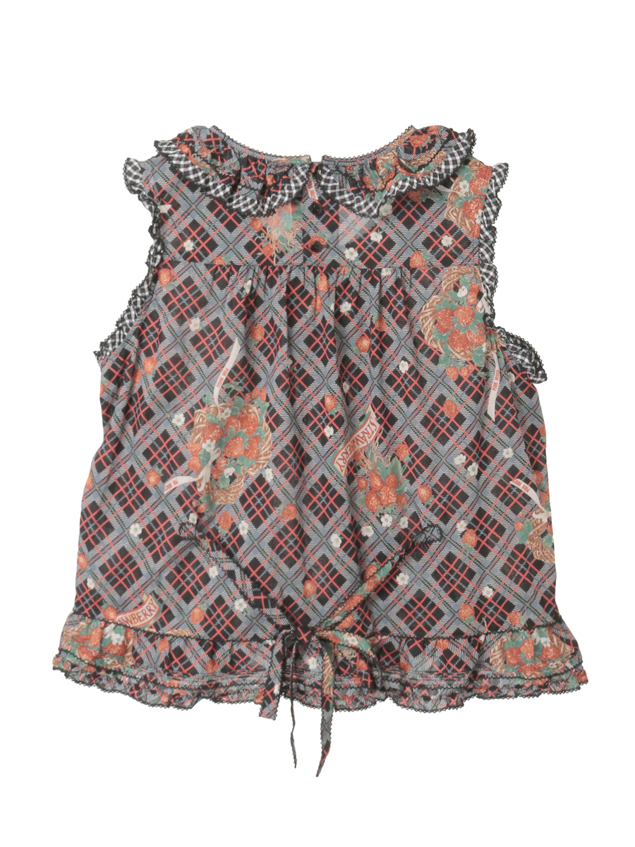 苺リースプリントノースリーブブラウス 詳細画像 クロ 2