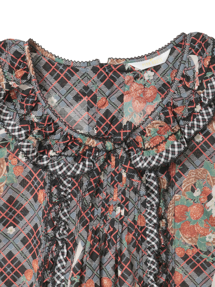 苺リースプリントノースリーブブラウス 詳細画像 クロ 3