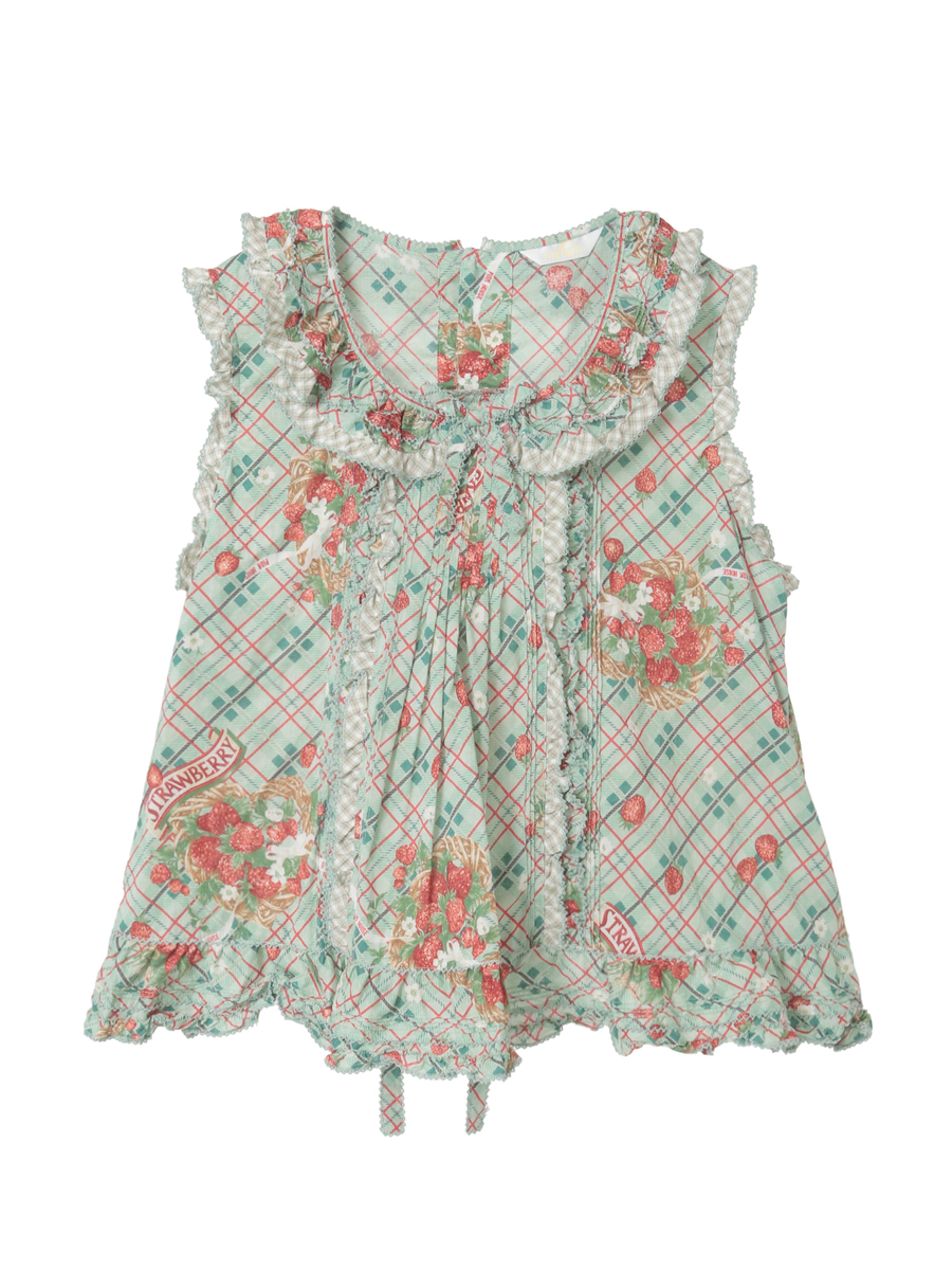 苺リースプリントノースリーブブラウス 詳細画像 グリーン 1