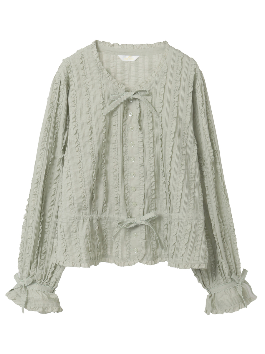 フリル使いローンブラウス 詳細画像 ブルーグレー 1