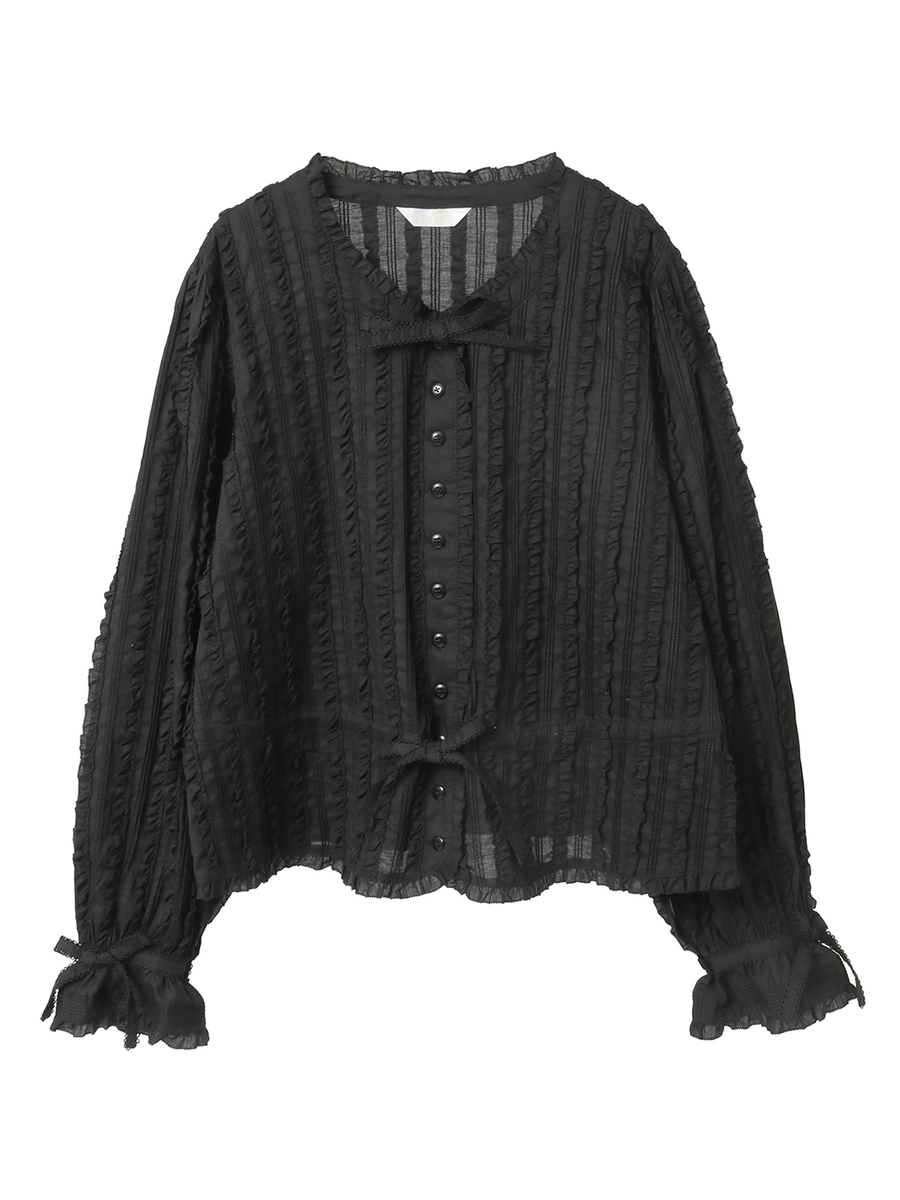 フリル使いローンブラウス 詳細画像 クロ 1