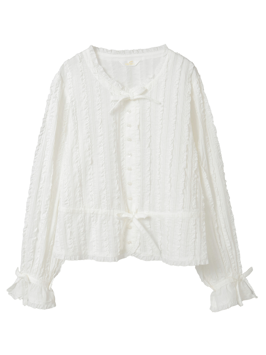 フリル使いローンブラウス 詳細画像 シロ 1