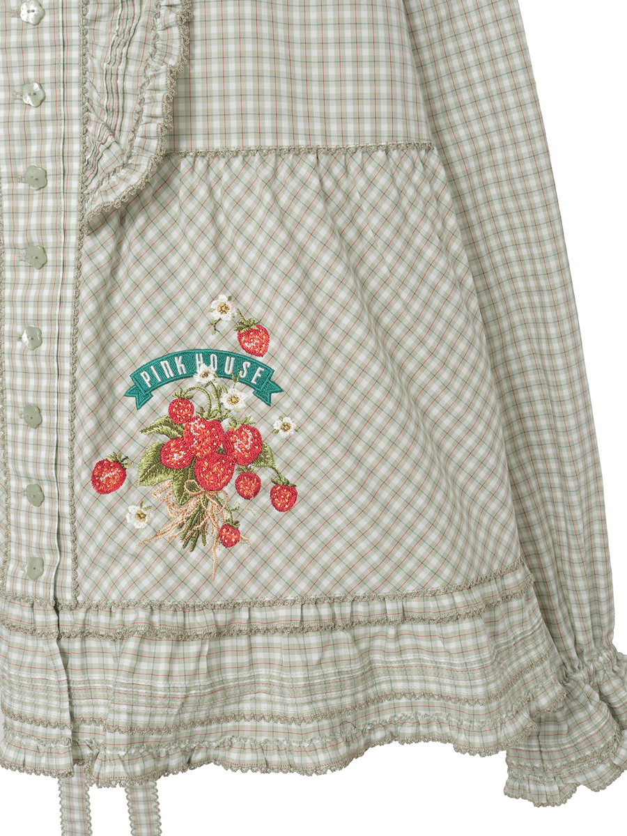 苺ブーケ刺繍入りオリジナルチェックブラウス 詳細画像 アカ系 10
